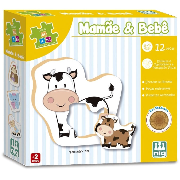 Jogo Lúdico Pedagógico de Encaixe - Madeira Mamãe e Bebê - YoKids